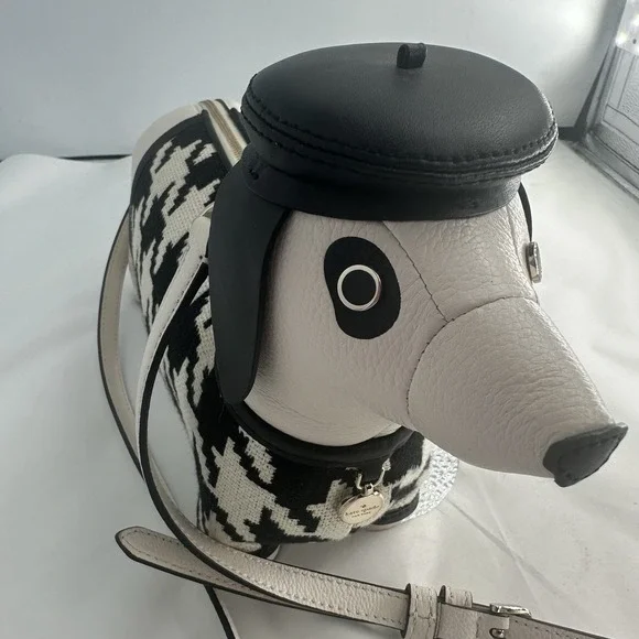 RARE New Kate Spade Claude Dachshund Dog Houndstooth Crossbody Puppy Purse - Picture 7 of 16